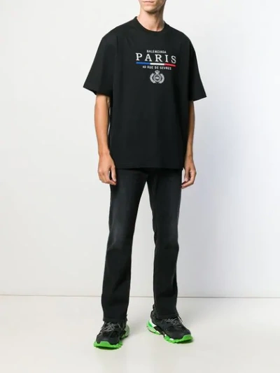 Shop Balenciaga Embroidered Logo T-shirt In Black