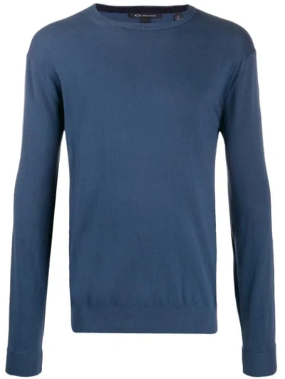 Shop Armani Exchange Logo Embroidered Sweatshirt In Blue