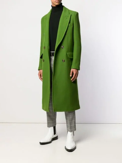 Shop Ami Alexandre Mattiussi Patched Pockets Double-breasted Long Lined Coat In Green