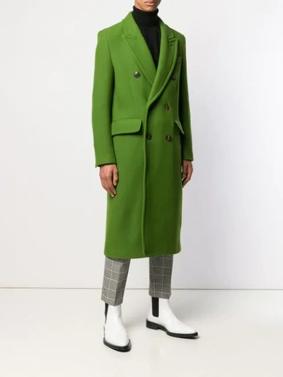 Shop Ami Alexandre Mattiussi Patched Pockets Double-breasted Long Lined Coat In Green