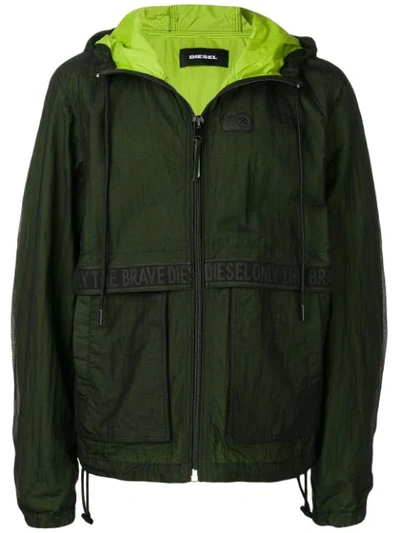 Shop Diesel Hooded Lightweight Jacket In Green