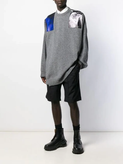 Shop Raf Simons Shoulder-patch Knitted Sweatshirt In Grey