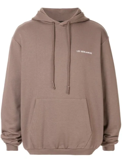 Shop Les Benjamins Printed Hoodie In Brown