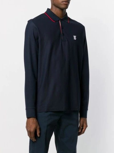 Shop Burberry Embroidered Logo Polo Shirt In A1222 Navy