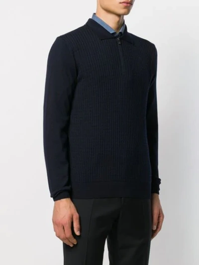 Shop Corneliani Textured-knit Pullover In Blue
