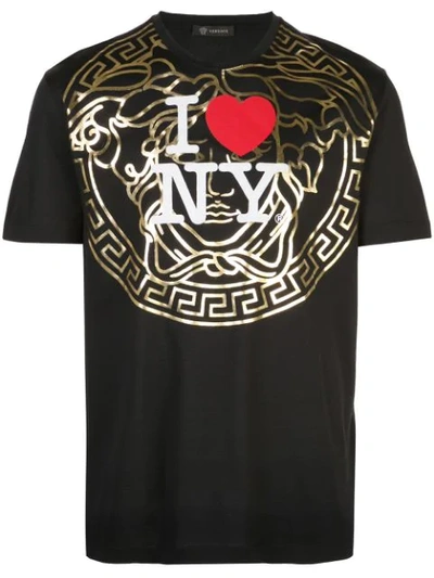 Shop Versace I Heart Ny Medusa Logo T-shirt In Black