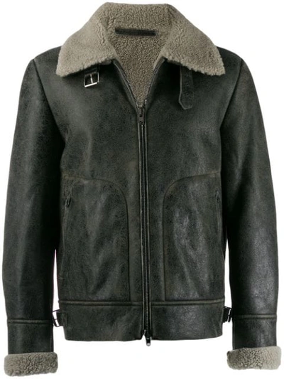 Shop Salvatore Santoro Shearling Collar Biker Jacket - Grey