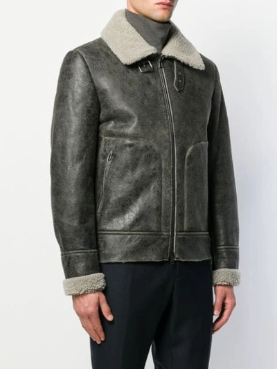 Shop Salvatore Santoro Shearling Collar Biker Jacket - Grey