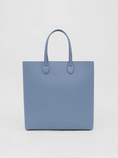 Shop Burberry Large Logo Graphic Grainy Leather Tote In Baby Blue