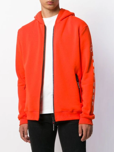 Shop Peuterey Zipped Printed Hoodie In Orange