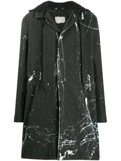 Shop Greg Lauren Hooded Midi Coat In Black