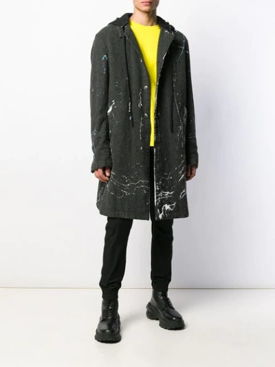 Shop Greg Lauren Hooded Midi Coat In Black