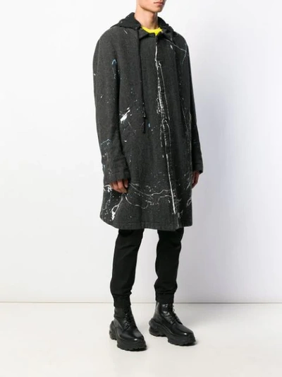 Shop Greg Lauren Hooded Midi Coat In Black