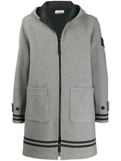 Shop Stone Island Zip-up Logo Coat In Grey