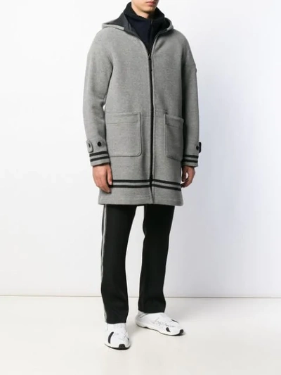 Shop Stone Island Zip-up Logo Coat In Grey