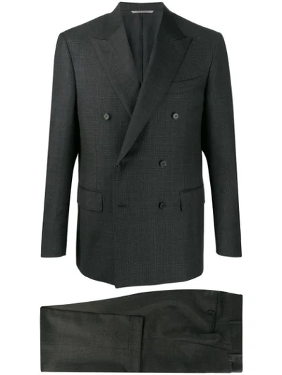 Shop Canali Double Breasted Formal Suit In Black