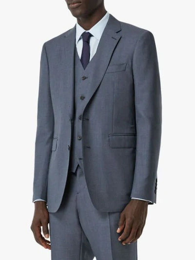 Shop Burberry Three-piece Suit In Blue