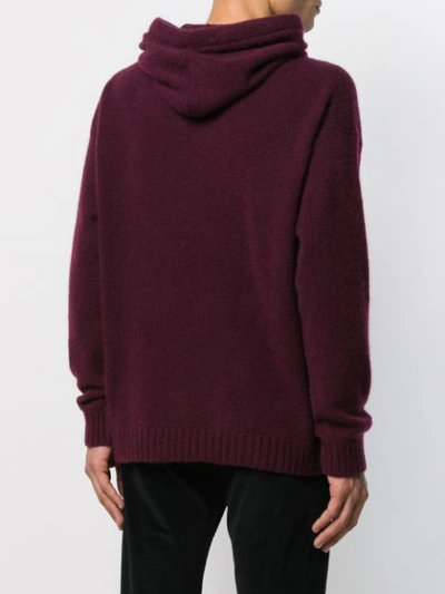 Shop Laneus Knitted Hooded Jumper In Red