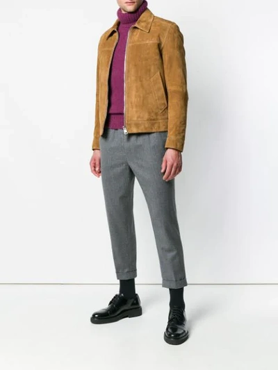 Shop Ami Alexandre Mattiussi Suede Leather Jacket In Brown
