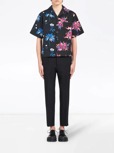 Shop Prada Heart And Floral Print Shirt - Black