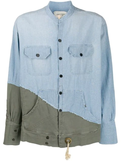 Shop Greg Lauren Asymmetric Panelled Denim Jacket In Blue ,green
