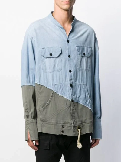 Shop Greg Lauren Asymmetric Panelled Denim Jacket In Blue ,green