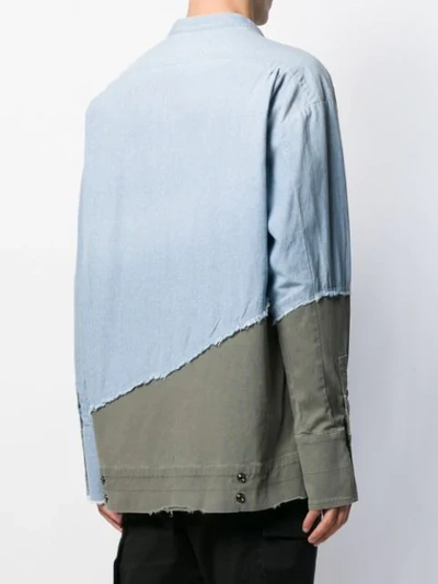 Shop Greg Lauren Asymmetric Panelled Denim Jacket In Blue ,green