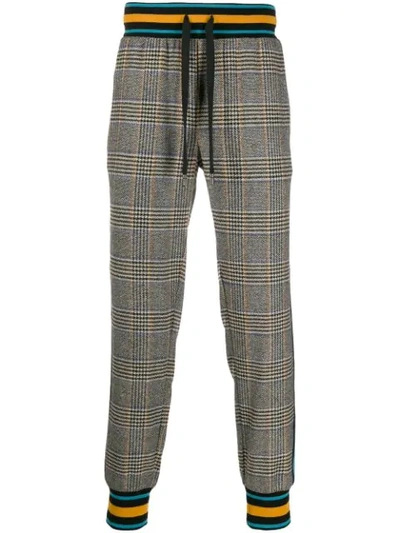 Shop Dolce & Gabbana Drawstring Tartan Trousers In Grey
