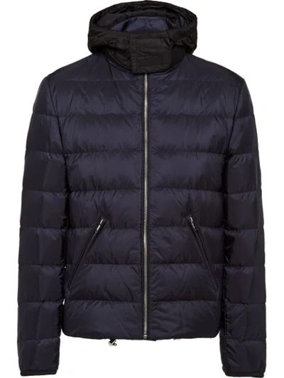 Shop Prada Zip-front Padded Jacket In Blue