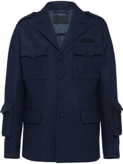 Shop Prada Loden Military Jacket In Blue