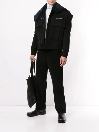 Shop Raf Simons Faux Fur Collar Jacket In Black