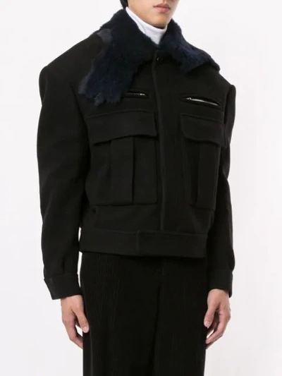 Shop Raf Simons Faux Fur Collar Jacket In Black