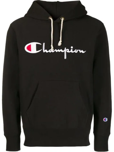 Shop Champion Logo Embroidery Hoodie In Black