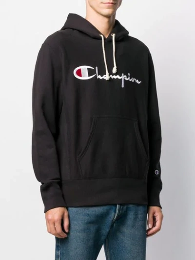 Shop Champion Logo Embroidery Hoodie In Black