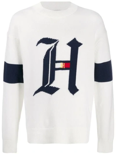 Shop Tommy Hilfiger Logo Intarsia Jumper In White