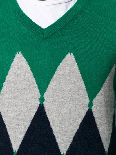 Shop Ballantyne Argyle Knit V-neck Sweater In Green