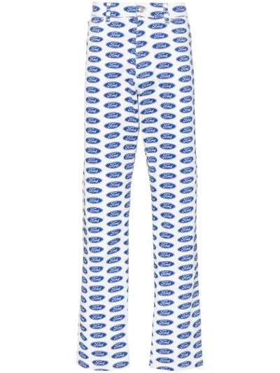 VERSACE X FORD LOGO印花直筒牛仔裤 - 蓝色