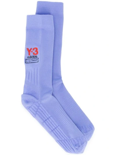 Shop Y-3 Embroidered Logo Socks - Purple