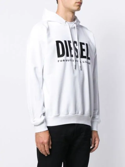 Shop Diesel Logo Print Hoodie - White