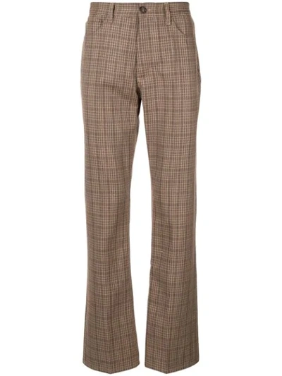 Shop Marni Checkered Straight Leg Trousers In Brown