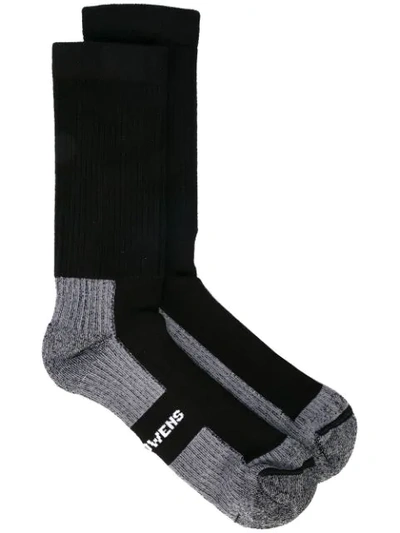 Shop Rick Owens Contrast Logo Socks In Black ,grey