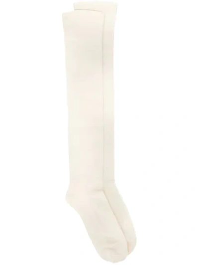 Shop Rick Owens Long Cotton Socks In 2109 White