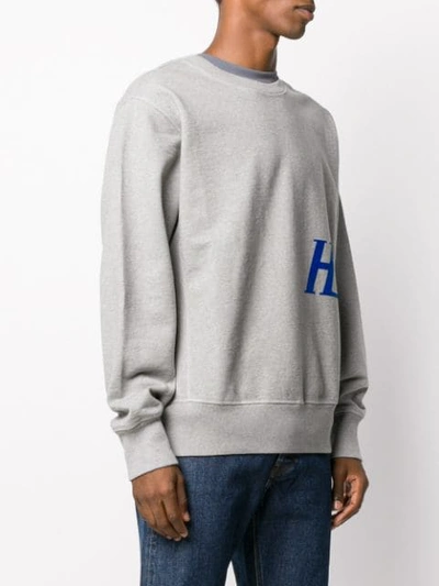 Shop Helmut Lang Monogram Crew Neck Sweatshirt In Grey