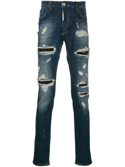 PHILIPP PLEIN DESTROYED JEANS - 蓝色