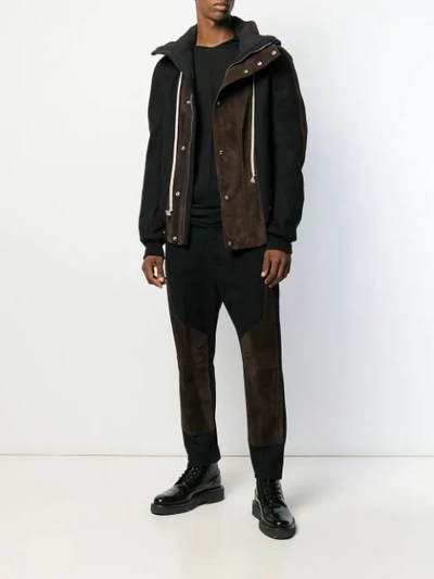 Shop Rick Owens Leather Panel Hooded Jacket In Black