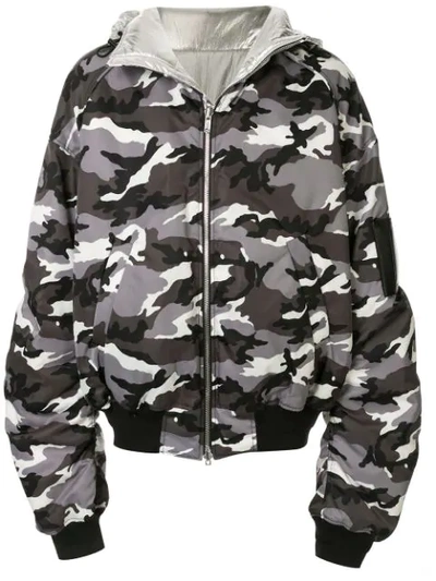 Shop Juun.j Camouflage Print Hooded Bomber Jacket In Multicolour