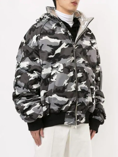 Shop Juunj Camouflage Print Hooded Bomber Jacket In Multicolour