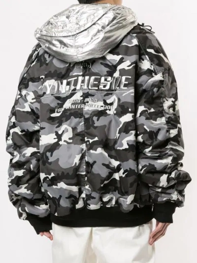 Shop Juun.j Camouflage Print Hooded Bomber Jacket In Multicolour