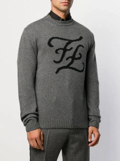 Shop Fendi Karligraphy Logo Jumper In Grey