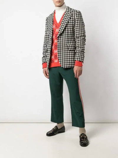 Shop Gucci Houndstooth Ruched-sleeve Blazer In Black
